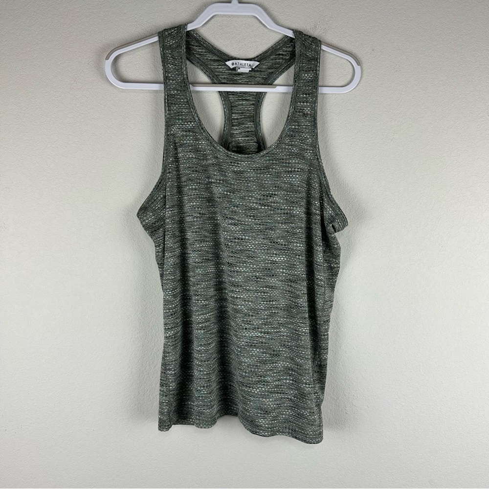 Athleta Green Gray Ultimate Scoop Mesh Athletic Athleisure Tank Top Size XL